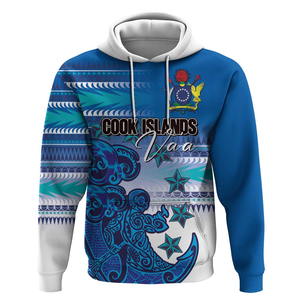 Personalised Cook Islands Va'a Race Hoodie Te Tatau Tattoos Sporty Style Light Blue Color LT03 Pullover Hoodie Blue - Polynesian Pride