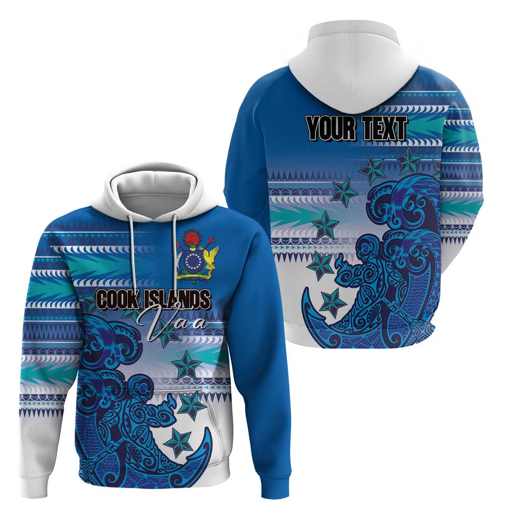 Personalised Cook Islands Va'a Race Hoodie Te Tatau Tattoos Sporty Style Light Blue Color LT03 - Polynesian Pride