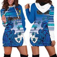 Personalised Cook Islands Va'a Race Hoodie Dress Te Tatau Tattoos Sporty Style Light Blue Color LT03 - Polynesian Pride