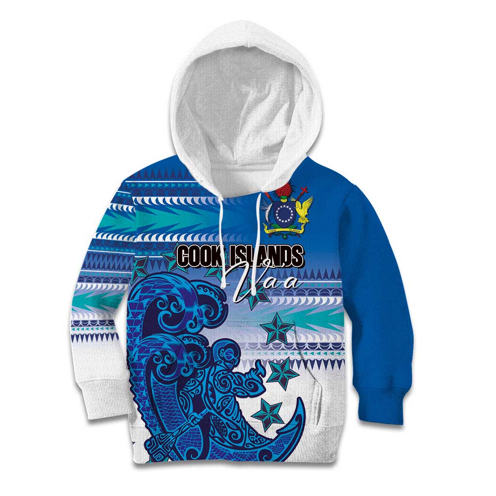Personalised Cook Islands Va'a Race Kid Hoodie Te Tatau Tattoos Sporty Style Light Blue Color LT03 Hoodie Blue - Polynesian Pride