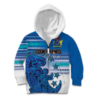 Personalised Cook Islands Va'a Race Kid Hoodie Te Tatau Tattoos Sporty Style Light Blue Color LT03 Zip Hoodie Blue - Polynesian Pride