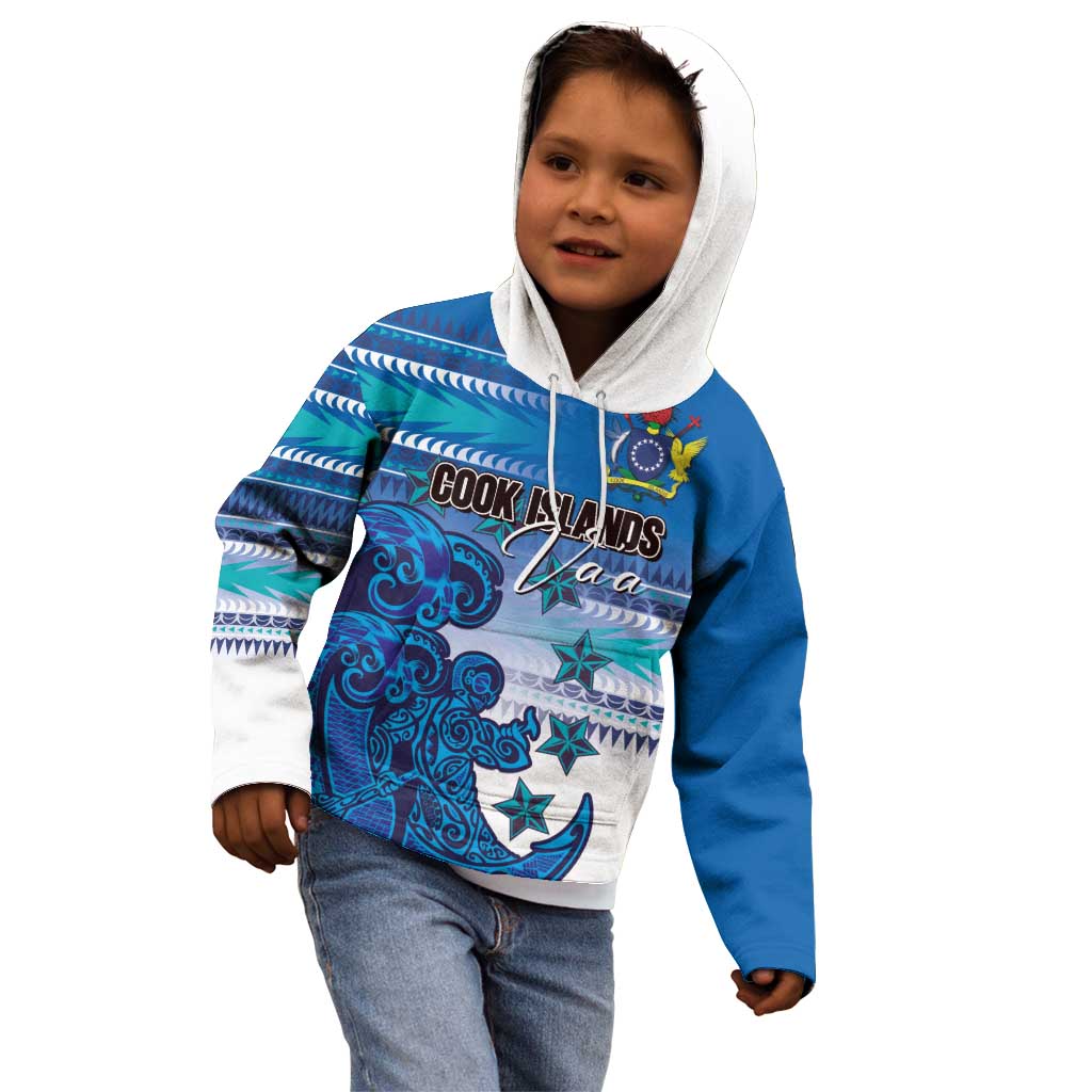 Personalised Cook Islands Va'a Race Kid Hoodie Te Tatau Tattoos Sporty Style Light Blue Color LT03 - Polynesian Pride