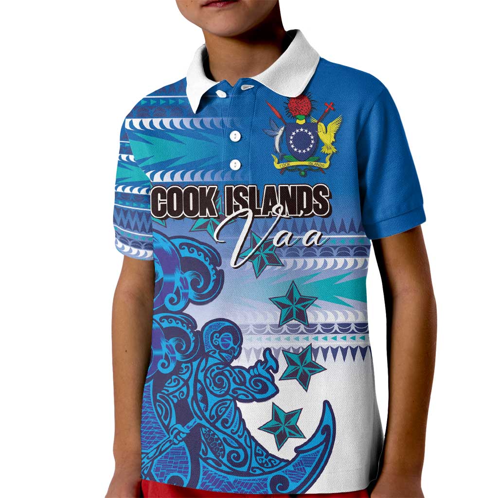 Personalised Cook Islands Va'a Race Kid Polo Shirt Te Tatau Tattoos Sporty Style Light Blue Color LT03 Kid Blue - Polynesian Pride