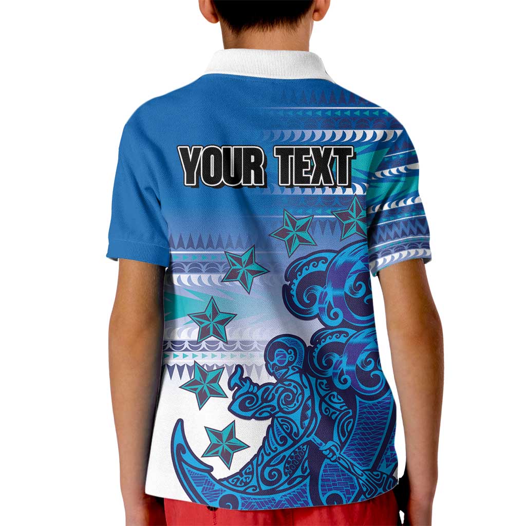 Personalised Cook Islands Va'a Race Kid Polo Shirt Te Tatau Tattoos Sporty Style Light Blue Color LT03 - Polynesian Pride