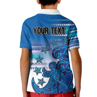 Personalised Cook Islands Va'a Race Kid Polo Shirt Te Tatau Tattoos Sporty Style Light Blue Color LT03 - Polynesian Pride