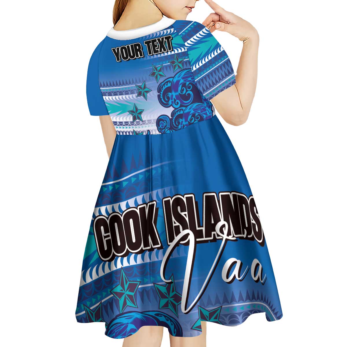 Personalised Cook Islands Va'a Race Kid Short Sleeve Dress Te Tatau Tattoos Sporty Style Light Blue Color LT03 - Polynesian Pride