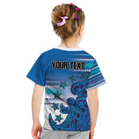 Personalised Cook Islands Va'a Race Kid T Shirt Te Tatau Tattoos Sporty Style Light Blue Color LT03 - Polynesian Pride