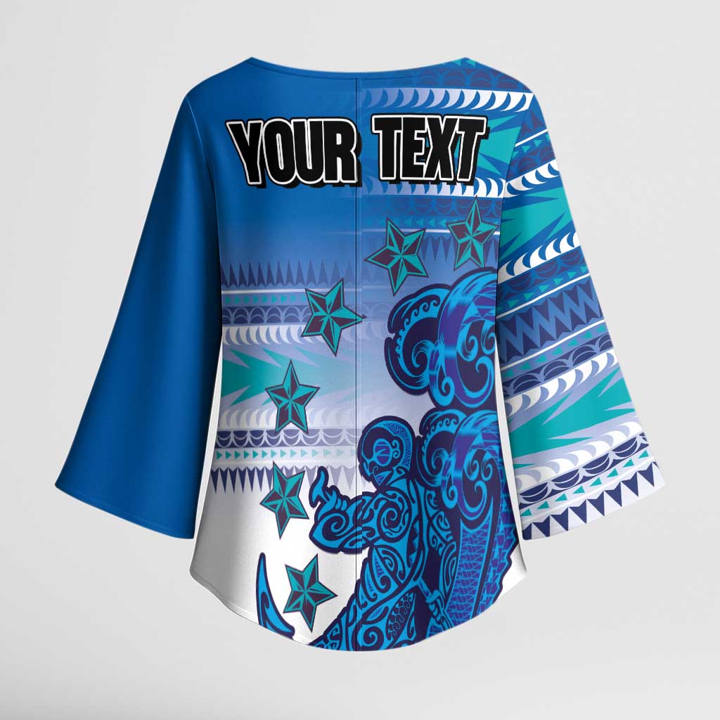 Personalised Cook Islands Va'a Race Kimono Sleeve Blouse Te Tatau Tattoos Sporty Style Light Blue Color LT03 - Polynesian Pride