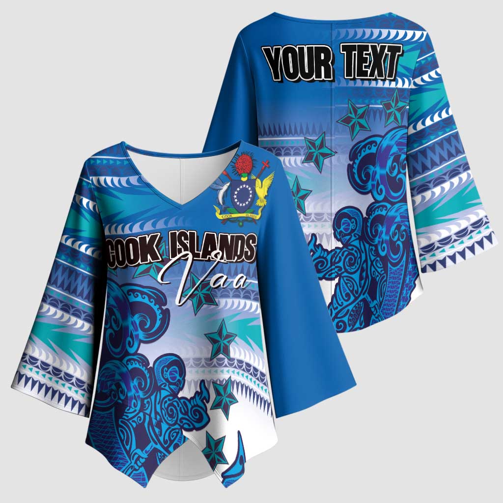 Personalised Cook Islands Va'a Race Kimono Sleeve Blouse Te Tatau Tattoos Sporty Style Light Blue Color LT03 - Polynesian Pride