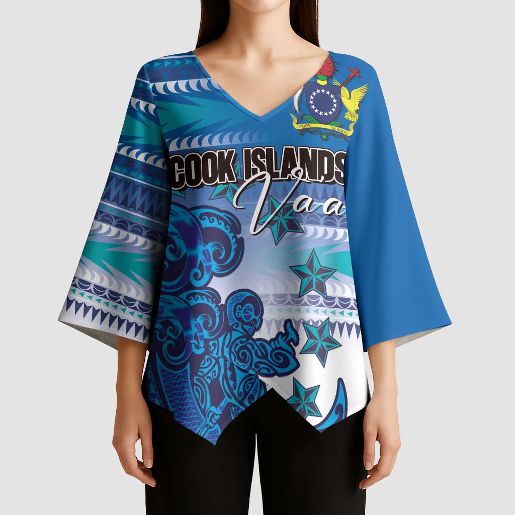 Personalised Cook Islands Va'a Race Kimono Sleeve Blouse Te Tatau Tattoos Sporty Style Light Blue Color LT03 - Polynesian Pride