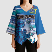 Personalised Cook Islands Va'a Race Kimono Sleeve Blouse Te Tatau Tattoos Sporty Style Light Blue Color LT03 - Polynesian Pride