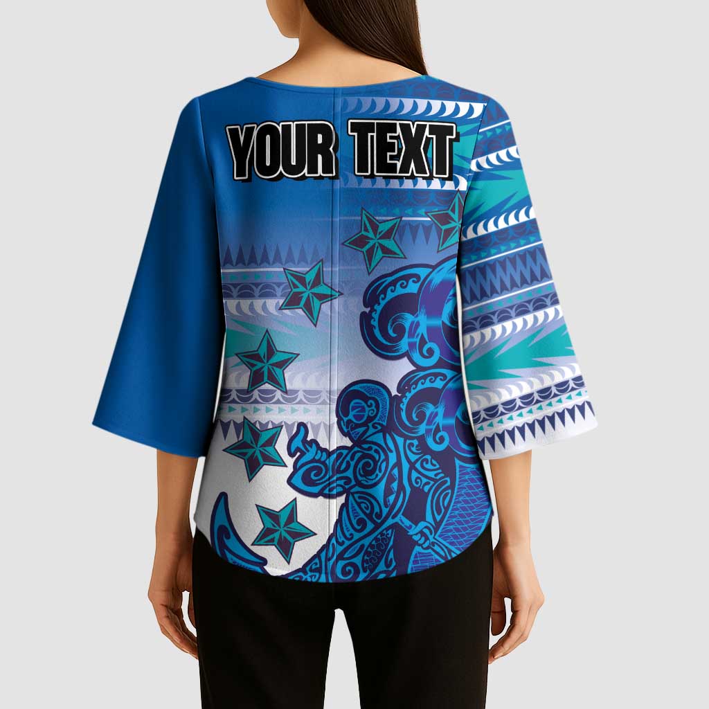 Personalised Cook Islands Va'a Race Kimono Sleeve Blouse Te Tatau Tattoos Sporty Style Light Blue Color LT03 - Polynesian Pride