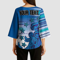 Personalised Cook Islands Va'a Race Kimono Sleeve Blouse Te Tatau Tattoos Sporty Style Light Blue Color LT03 - Polynesian Pride