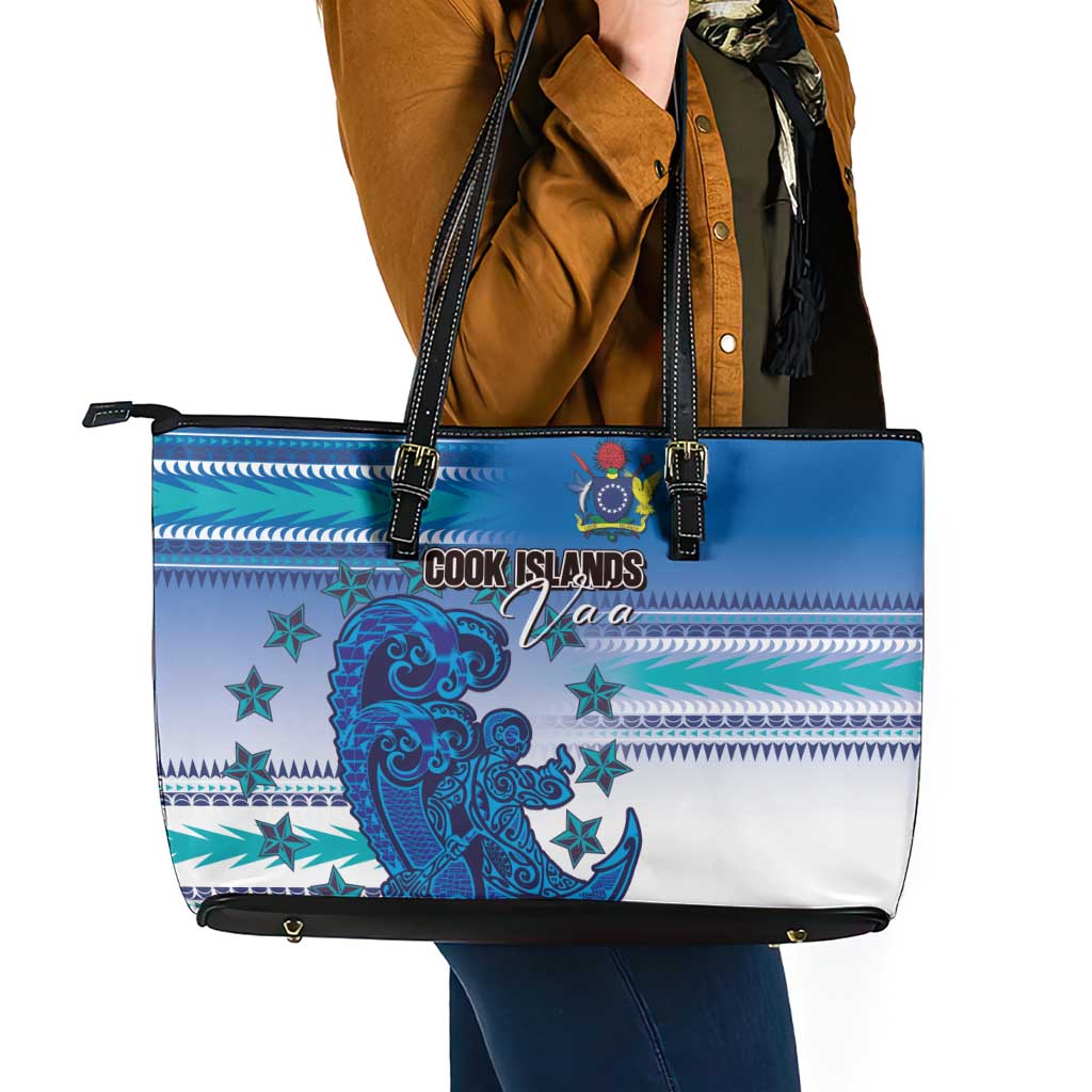 Cook Islands Va'a Race Leather Tote Bag Te Tatau Tattoos Sporty Style Light Blue Color LT03 - Polynesian Pride