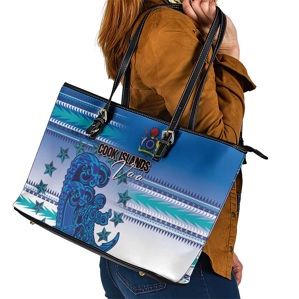 Cook Islands Va'a Race Leather Tote Bag Te Tatau Tattoos Sporty Style Light Blue Color LT03 - Polynesian Pride