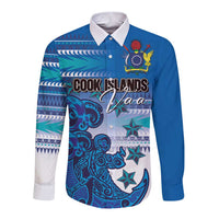 Personalised Cook Islands Va'a Race Long Sleeve Button Shirt Te Tatau Tattoos Sporty Style Light Blue Color LT03 Unisex Blue - Polynesian Pride