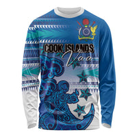 Personalised Cook Islands Va'a Race Long Sleeve Shirt Te Tatau Tattoos Sporty Style Light Blue Color LT03 Unisex Blue - Polynesian Pride