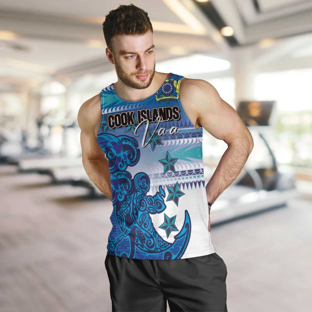 Personalised Cook Islands Va'a Race Men Tank Top Te Tatau Tattoos Sporty Style Light Blue Color LT03 Blue - Polynesian Pride