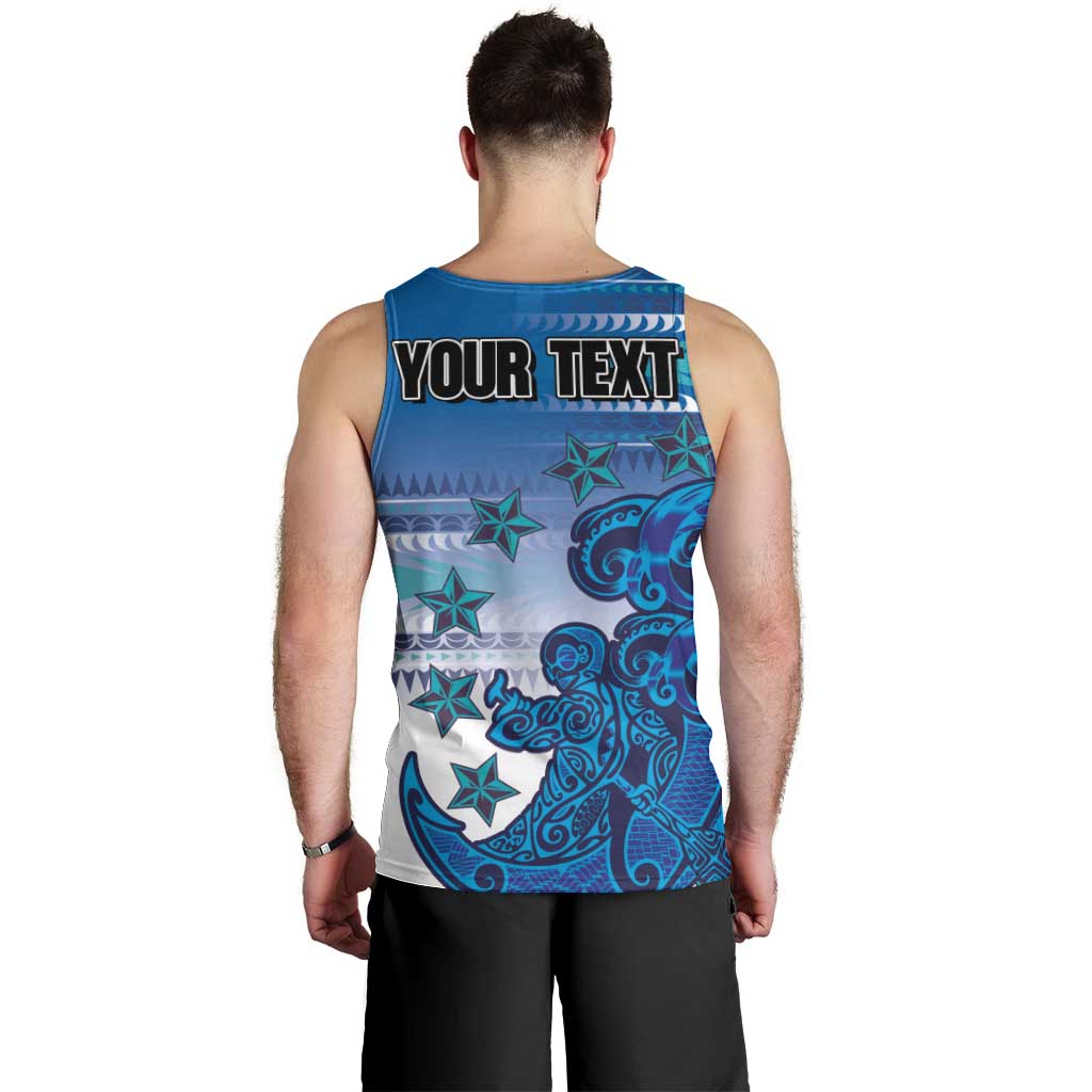 Personalised Cook Islands Va'a Race Men Tank Top Te Tatau Tattoos Sporty Style Light Blue Color LT03 - Polynesian Pride