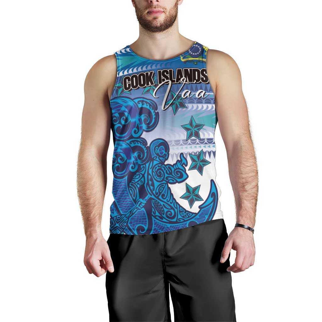 Personalised Cook Islands Va'a Race Men Tank Top Te Tatau Tattoos Sporty Style Light Blue Color LT03 - Polynesian Pride