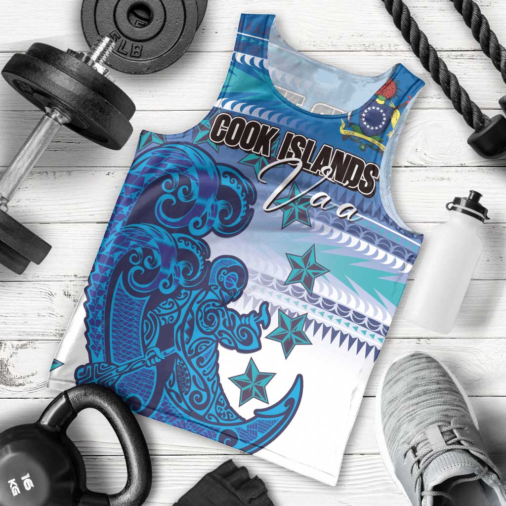 Personalised Cook Islands Va'a Race Men Tank Top Te Tatau Tattoos Sporty Style Light Blue Color LT03 - Polynesian Pride