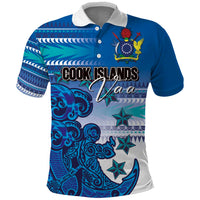 Personalised Cook Islands Va'a Race Polo Shirt Te Tatau Tattoos Sporty Style Light Blue Color LT03 Blue - Polynesian Pride