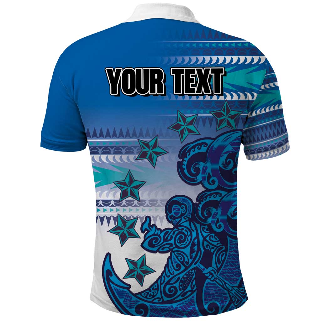 Personalised Cook Islands Va'a Race Polo Shirt Te Tatau Tattoos Sporty Style Light Blue Color LT03 - Polynesian Pride