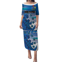 Personalised Cook Islands Va'a Race Puletasi Te Tatau Tattoos Sporty Style Light Blue Color LT03 Long Dress Blue - Polynesian Pride
