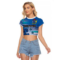 Personalised Cook Islands Va'a Race Raglan Cropped T Shirt Te Tatau Tattoos Sporty Style Light Blue Color LT03 Female Blue - Polynesian Pride