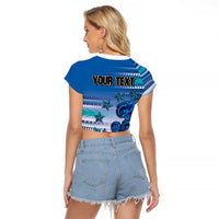 Personalised Cook Islands Va'a Race Raglan Cropped T Shirt Te Tatau Tattoos Sporty Style Light Blue Color LT03 - Polynesian Pride