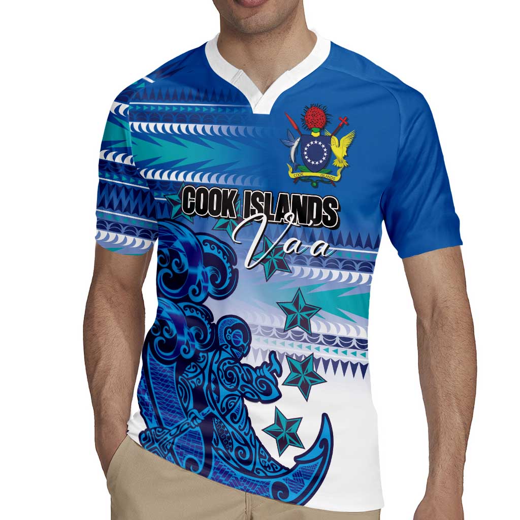Personalised Cook Islands Va'a Race Rugby Jersey Te Tatau Tattoos Sporty Style Light Blue Color LT03 - Polynesian Pride