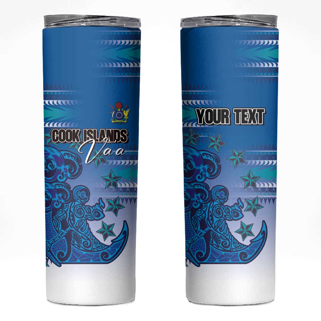 Personalised Cook Islands Va'a Race Skinny Tumbler Te Tatau Tattoos Sporty Style Light Blue Color LT03 Blue - Polynesian Pride