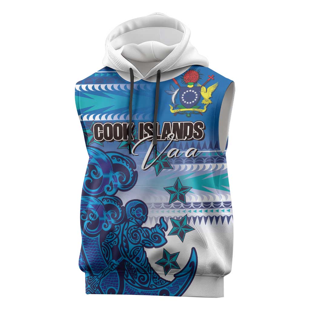 Personalised Cook Islands Va'a Race Sleeveless Hoodie Te Tatau Tattoos Sporty Style Light Blue Color LT03 Blue - Polynesian Pride