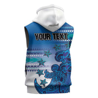 Personalised Cook Islands Va'a Race Sleeveless Hoodie Te Tatau Tattoos Sporty Style Light Blue Color LT03 - Polynesian Pride