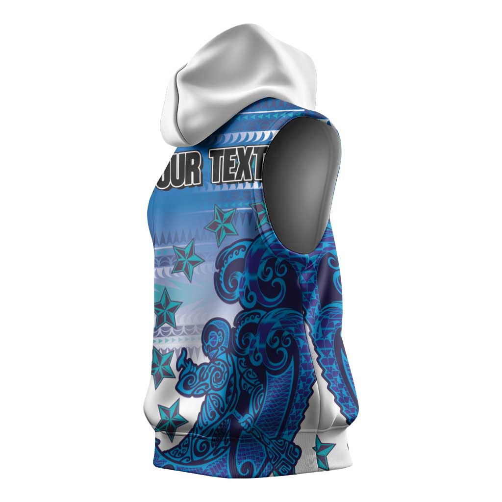 Personalised Cook Islands Va'a Race Sleeveless Hoodie Te Tatau Tattoos Sporty Style Light Blue Color LT03 - Polynesian Pride