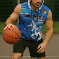 Personalised Cook Islands Va'a Race Sleeveless Zip Hoodie Te Tatau Tattoos Sporty Style Light Blue Color LT03 - Polynesian Pride