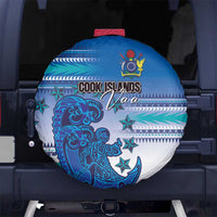 Cook Islands Va'a Race Spare Tire Cover Te Tatau Tattoos Sporty Style Light Blue Color LT03 No hole Blue - Polynesian Pride