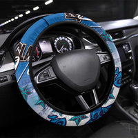 Cook Islands Va'a Race Steering Wheel Cover Te Tatau Tattoos Sporty Style Light Blue Color LT03 Universal Fit Blue - Polynesian Pride
