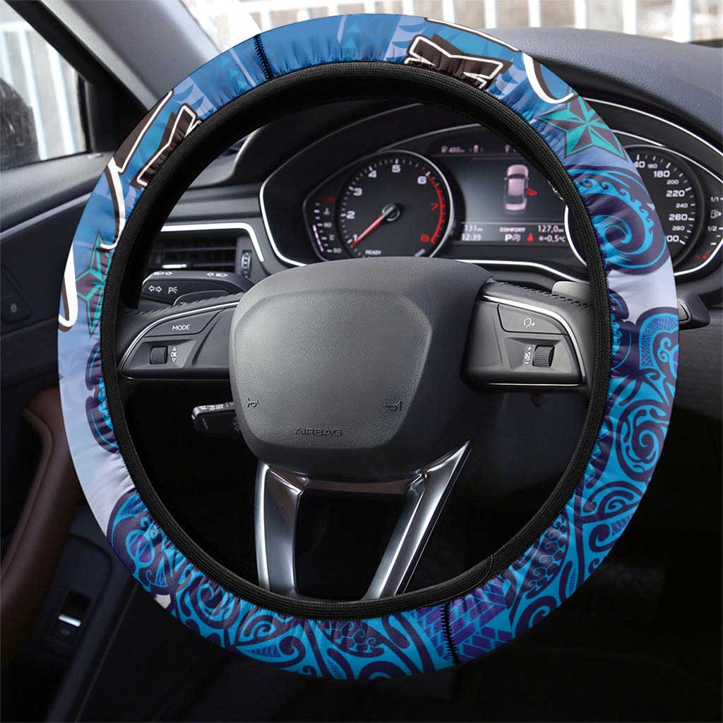 Cook Islands Va'a Race Steering Wheel Cover Te Tatau Tattoos Sporty Style Light Blue Color LT03 - Polynesian Pride