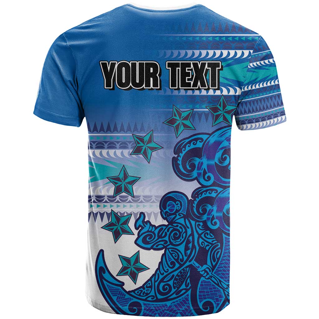 Personalised Cook Islands Va'a Race T Shirt Te Tatau Tattoos Sporty Style Light Blue Color LT03 - Polynesian Pride