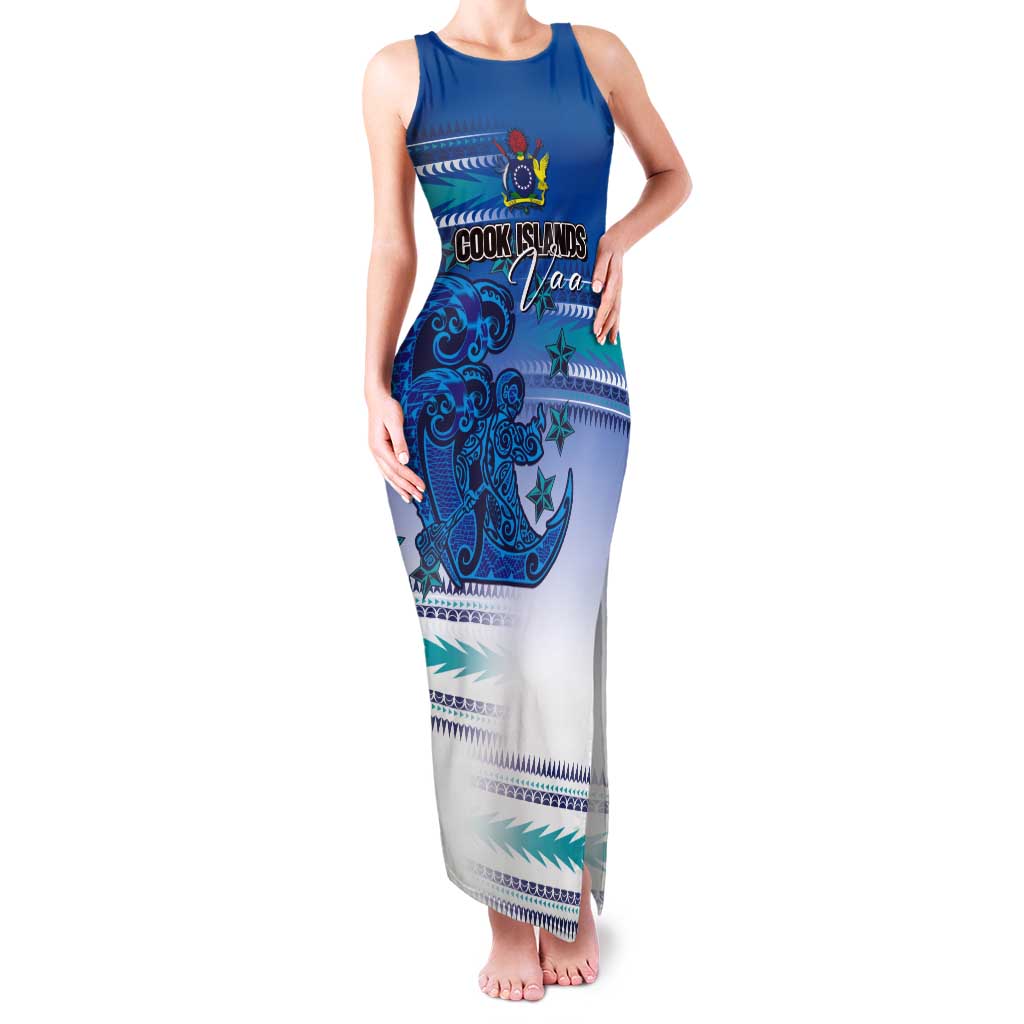 Personalised Cook Islands Va'a Race Tank Maxi Dress Te Tatau Tattoos Sporty Style Light Blue Color LT03 Women Blue - Polynesian Pride