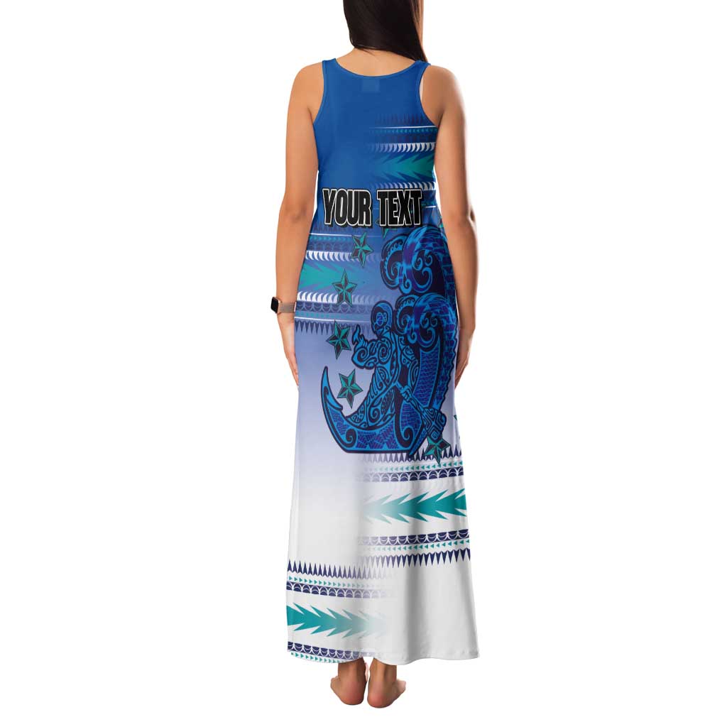 Personalised Cook Islands Va'a Race Tank Maxi Dress Te Tatau Tattoos Sporty Style Light Blue Color LT03 - Polynesian Pride