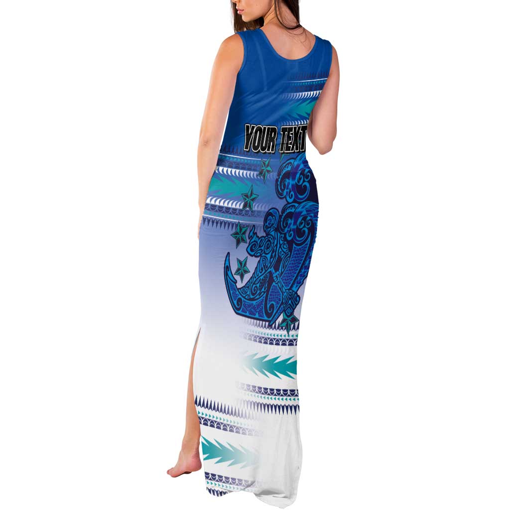 Personalised Cook Islands Va'a Race Tank Maxi Dress Te Tatau Tattoos Sporty Style Light Blue Color LT03 - Polynesian Pride