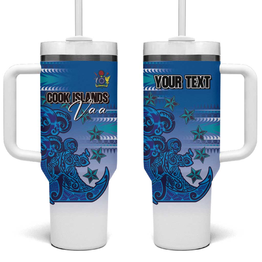Personalised Cook Islands Va'a Race Tumbler With Handle Te Tatau Tattoos Sporty Style Light Blue Color LT03 One Size: 40 oz Blue - Polynesian Pride