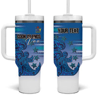 Personalised Cook Islands Va'a Race Tumbler With Handle Te Tatau Tattoos Sporty Style Light Blue Color LT03 One Size: 40 oz Blue - Polynesian Pride