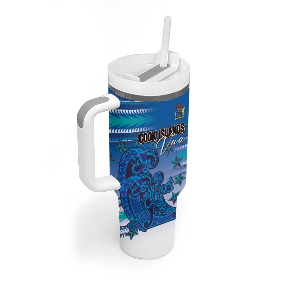 Personalised Cook Islands Va'a Race Tumbler With Handle Te Tatau Tattoos Sporty Style Light Blue Color LT03 - Polynesian Pride