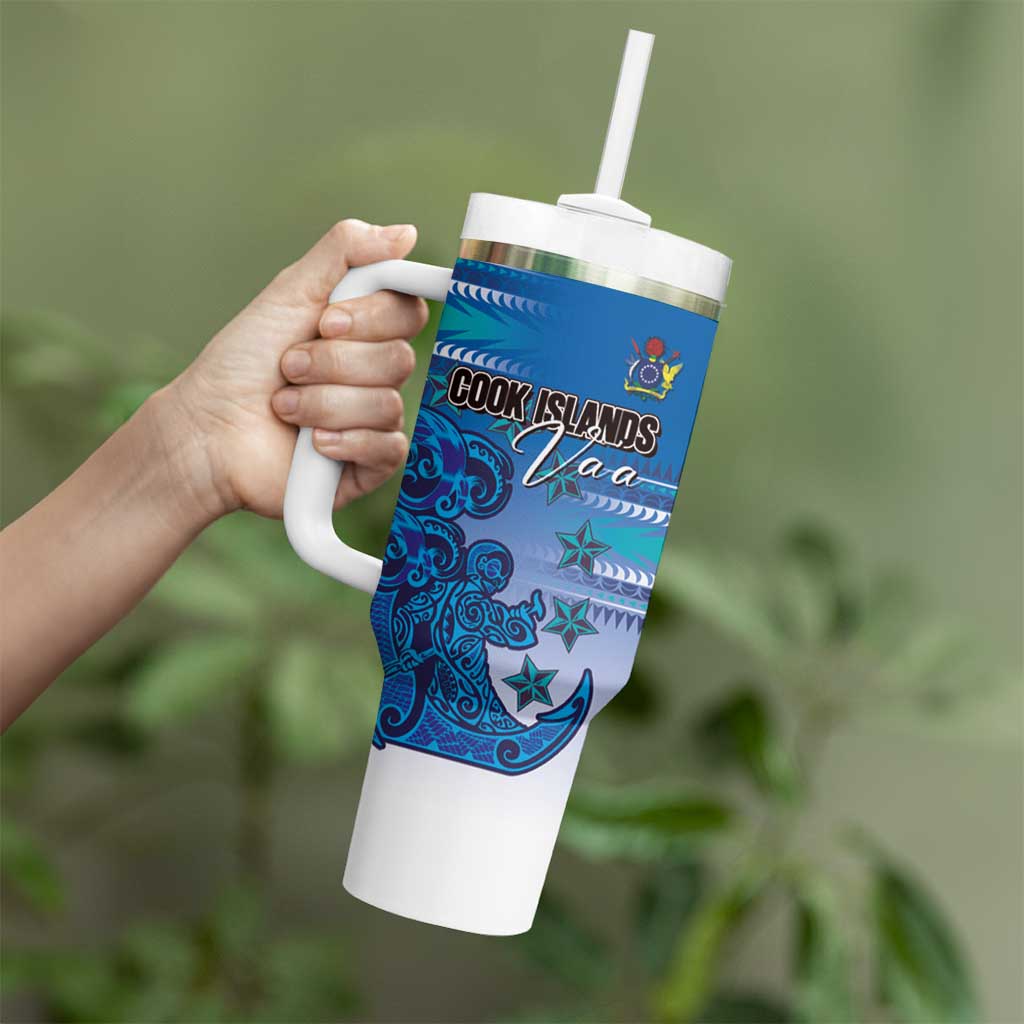 Personalised Cook Islands Va'a Race Tumbler With Handle Te Tatau Tattoos Sporty Style Light Blue Color LT03 - Polynesian Pride