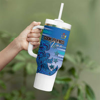 Personalised Cook Islands Va'a Race Tumbler With Handle Te Tatau Tattoos Sporty Style Light Blue Color LT03 - Polynesian Pride