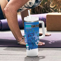 Personalised Cook Islands Va'a Race Tumbler With Handle Te Tatau Tattoos Sporty Style Light Blue Color LT03 - Polynesian Pride