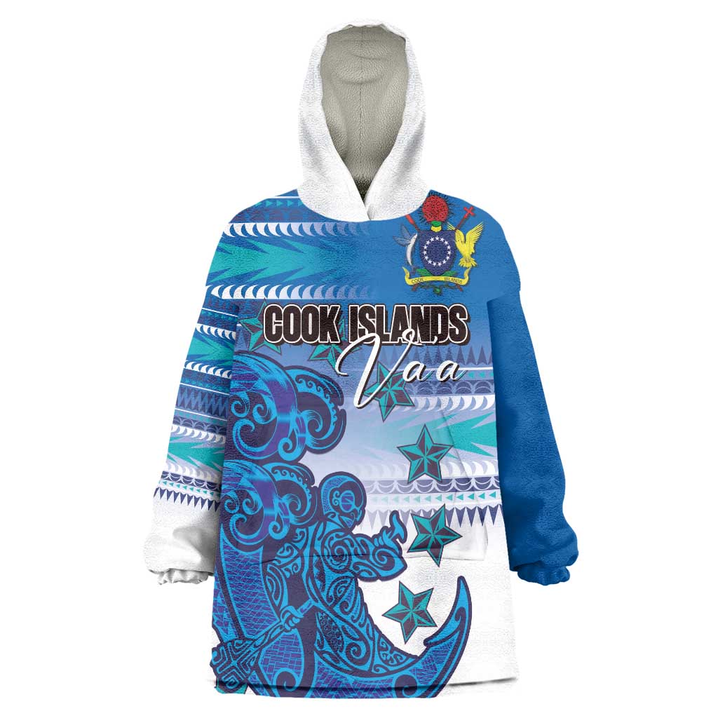 Personalised Cook Islands Va'a Race Wearable Blanket Hoodie Te Tatau Tattoos Sporty Style Light Blue Color LT03 One Size Blue - Polynesian Pride